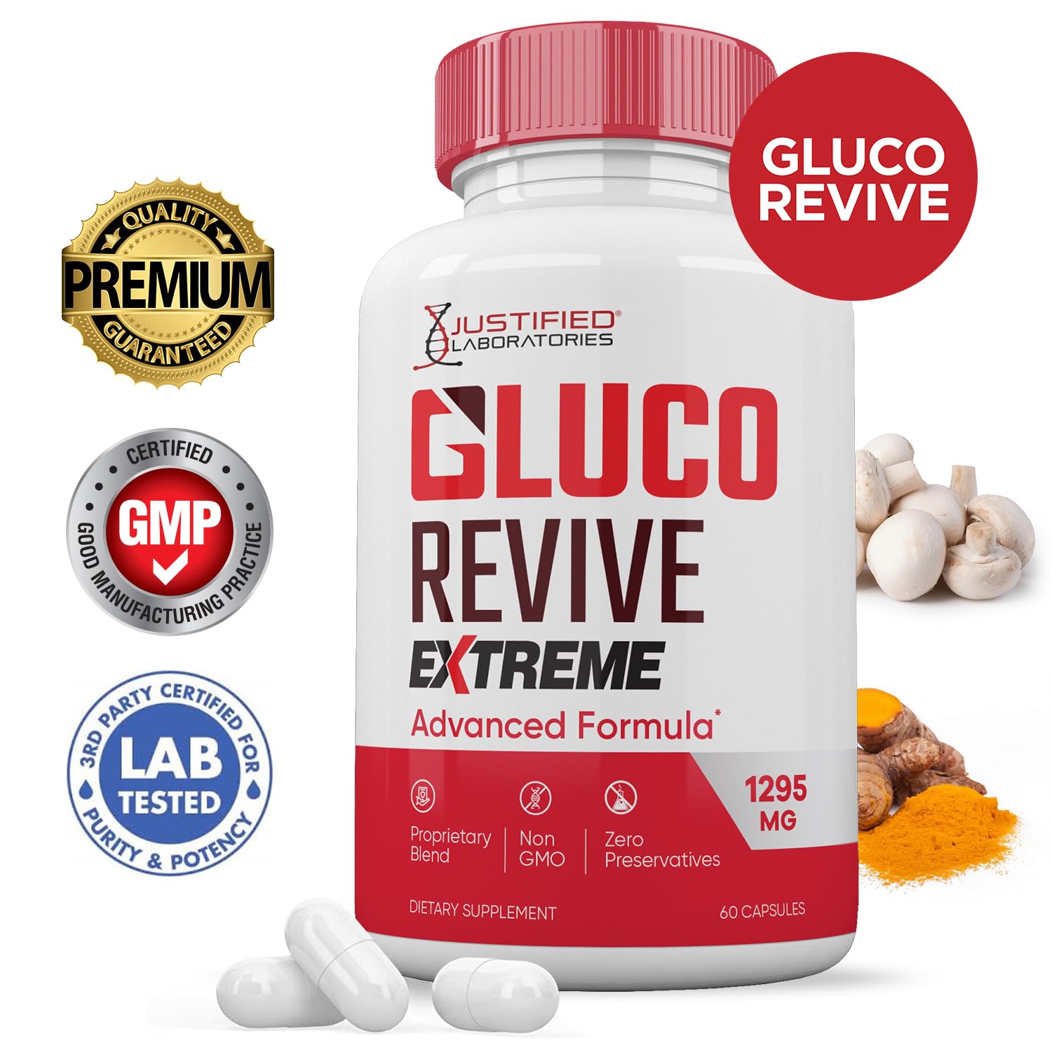 Justified Laboratories Gluco Revive Extreme 1295MG Capsules side view