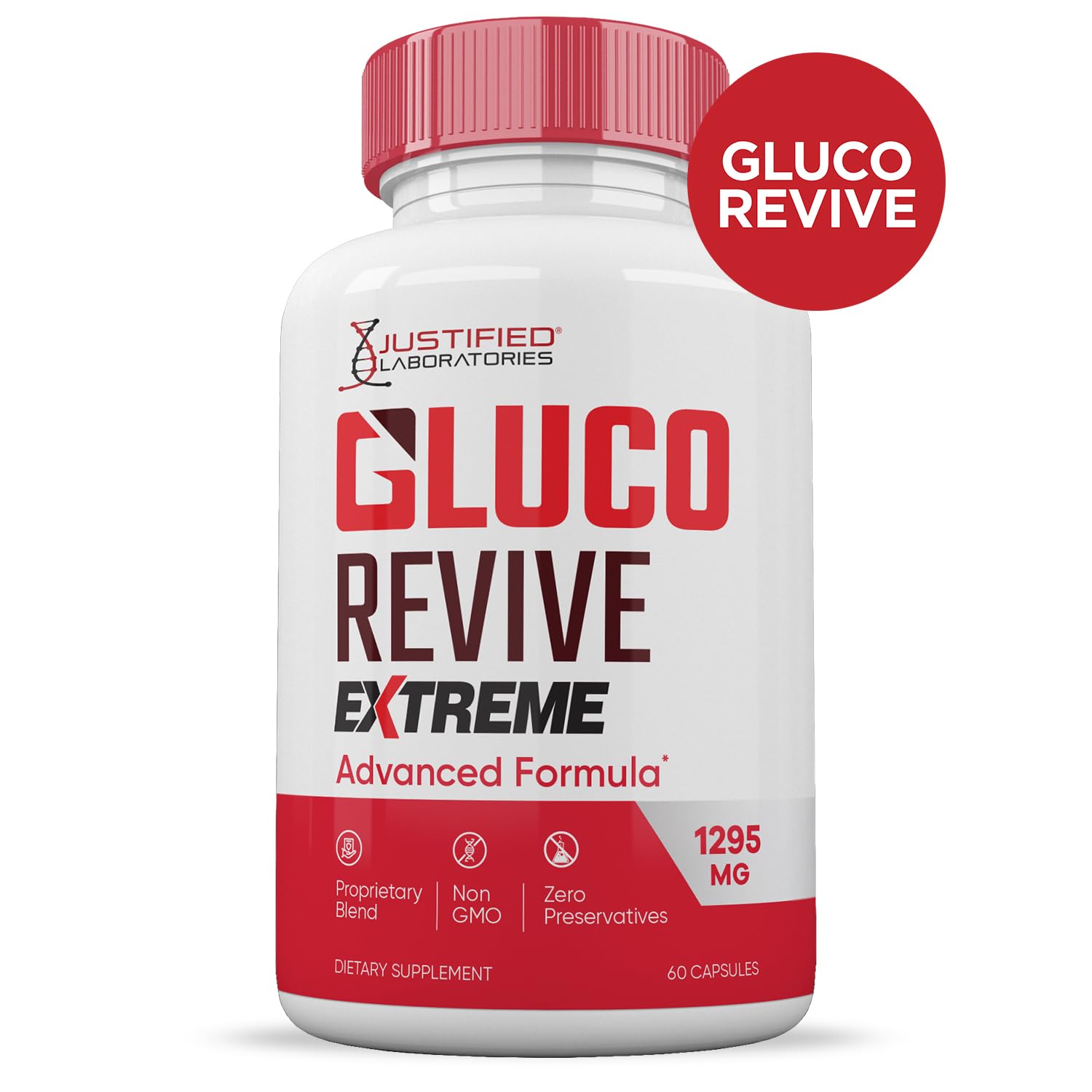 Justified Laboratories Gluco Revive Extreme 1295MG Capsules with packaging