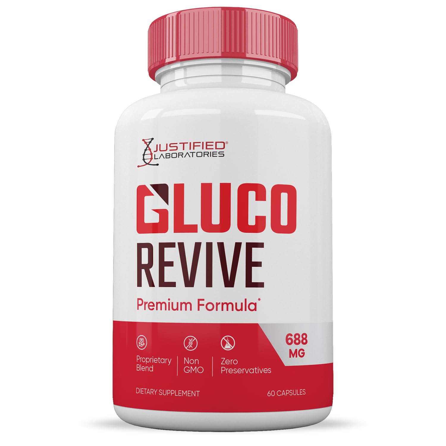 Justified Laboratories Gluco Revive Pills back view with ingredient list