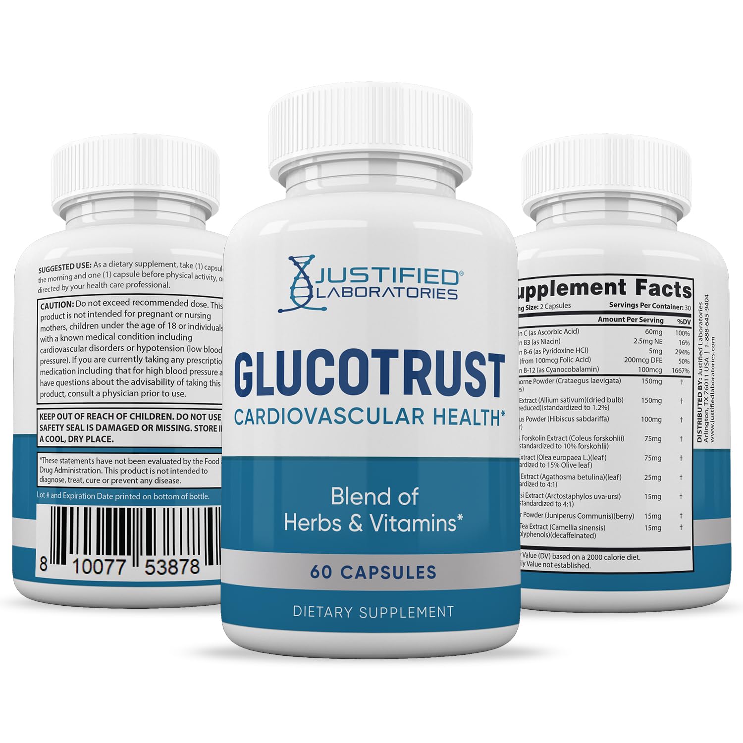 Justified Laboratories Glucotrust Advanced Formula packaging side view