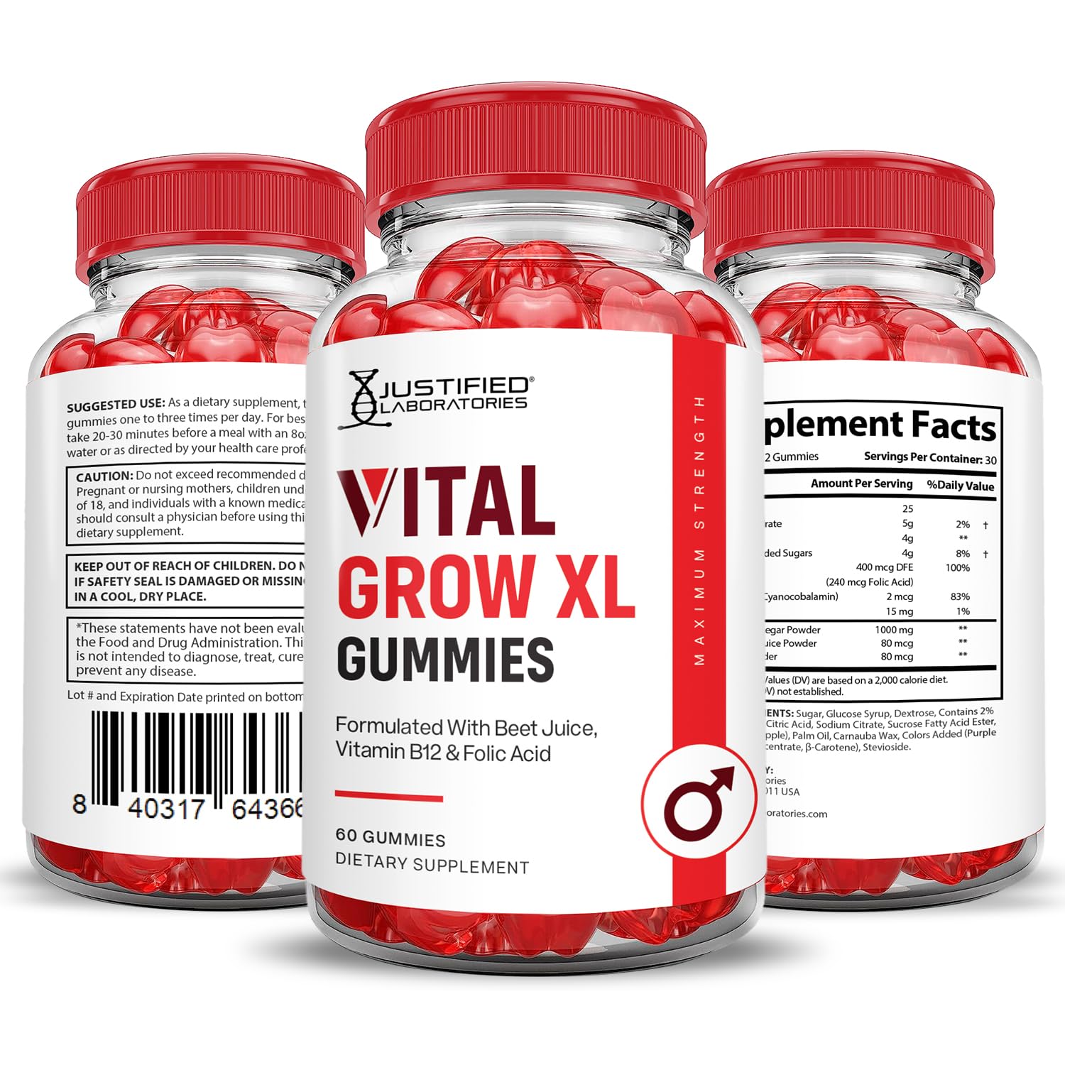 Justified Laboratories Vital Grow XL Gummies close-up showing individual gummies