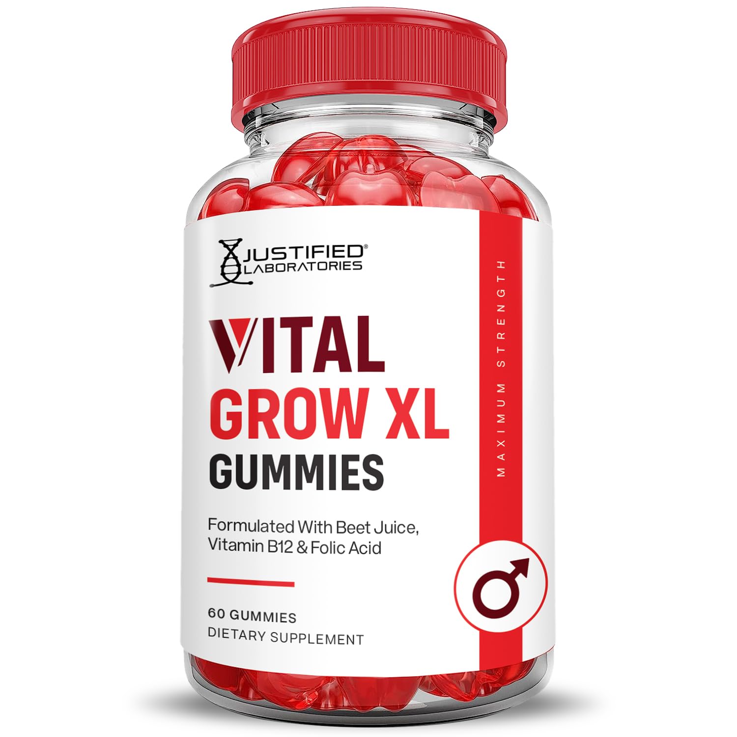 Justified Laboratories Vital Grow XL Gummies in a hand for size reference