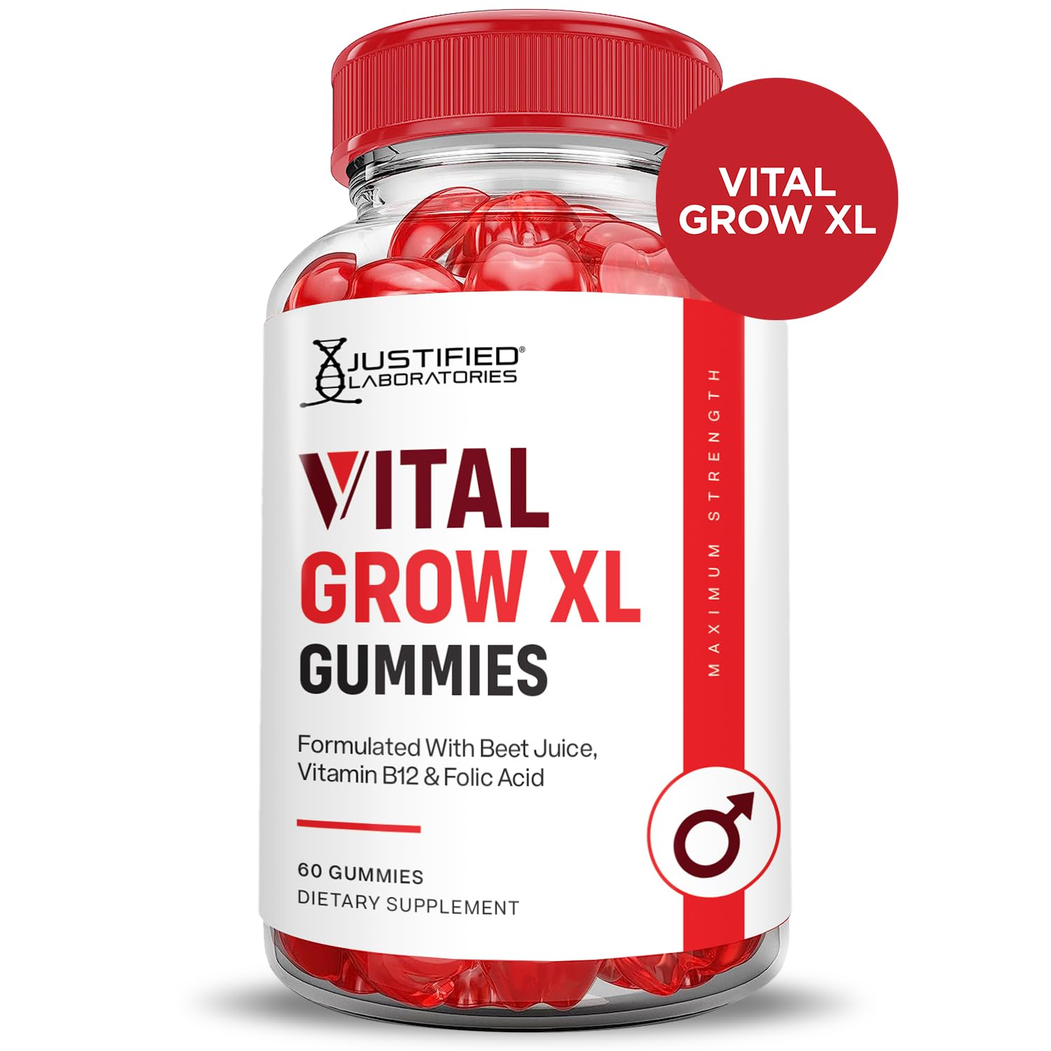 Justified Laboratories Vital Grow XL Gummies ingredients list on packaging