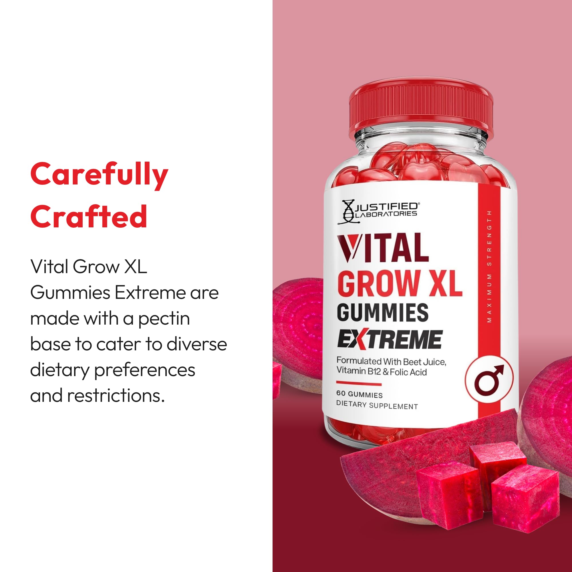 Justified Laboratories Vital Grow XL Gummies on a wooden table