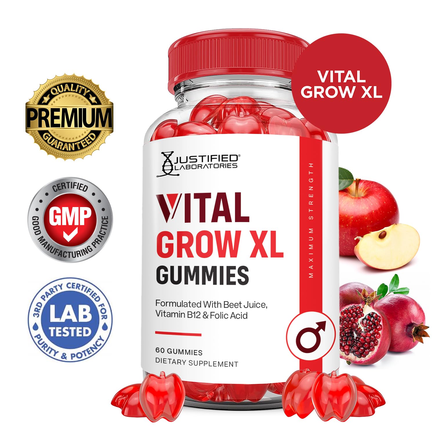 Justified Laboratories Vital Grow XL Gummies side view showing gummy texture
