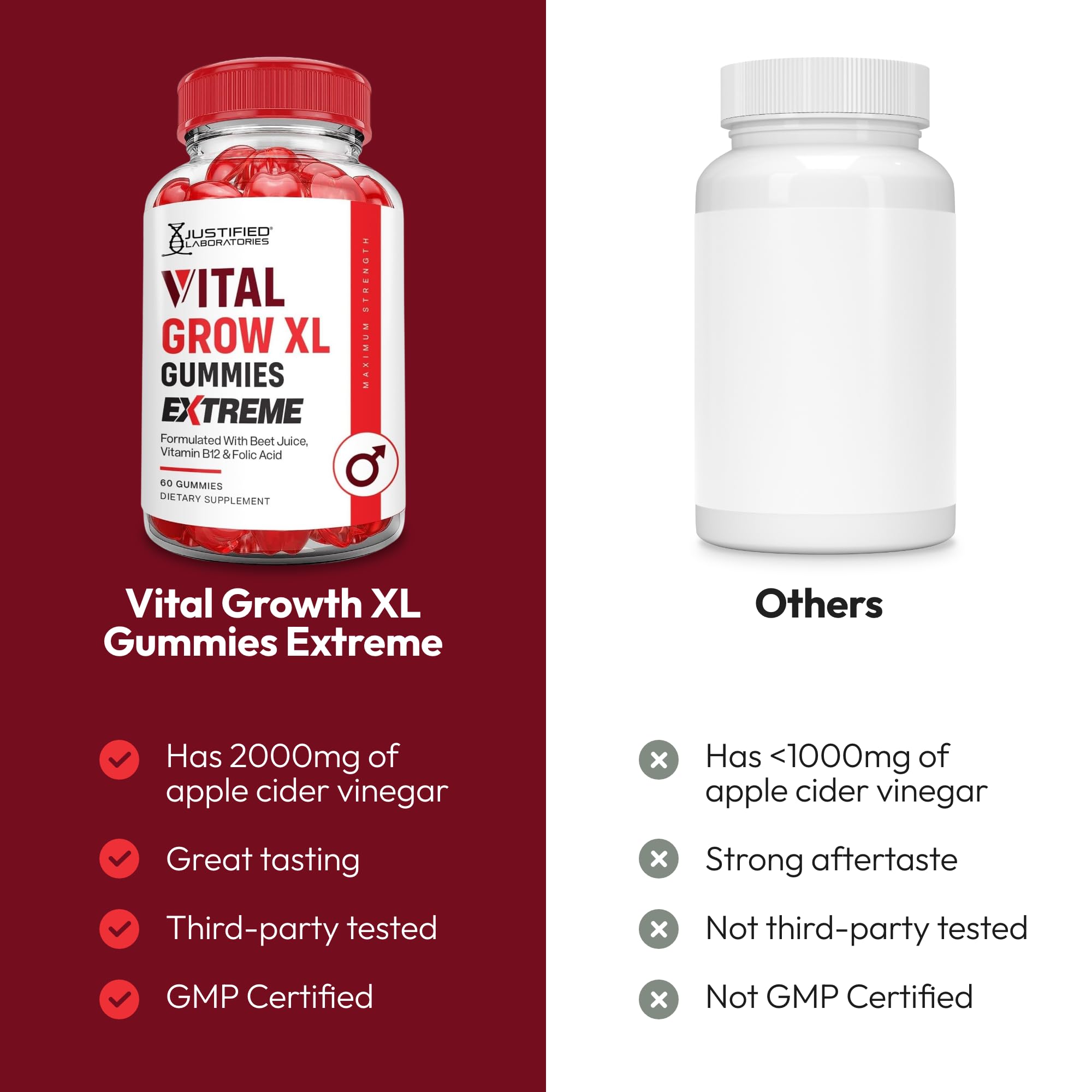 Justified Laboratories Vital Grow XL Gummies with apple cider vinegar