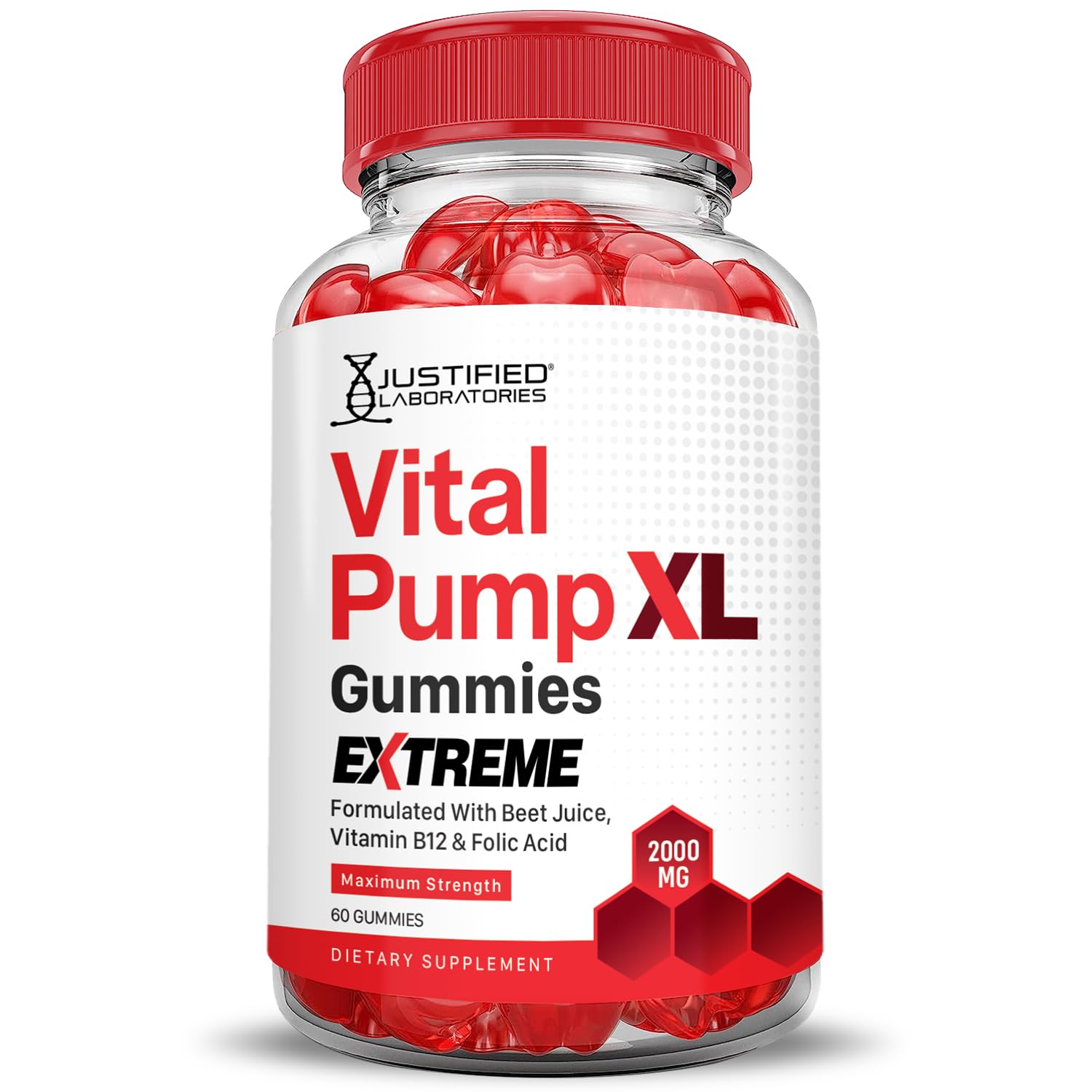 Justified Laboratories Vital Pump XL Extreme Gummies on a table