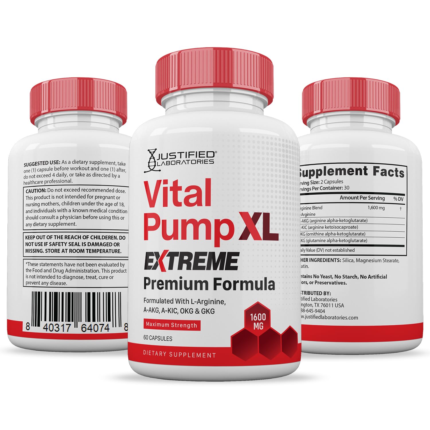 Justified Laboratories Vital Pump XL Extreme supplement with measuring scoop