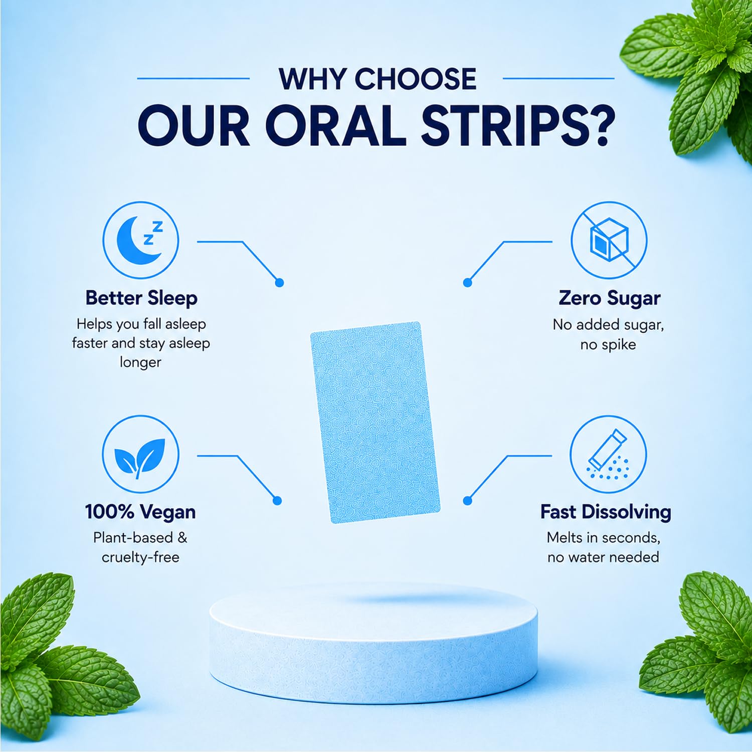 JUSTT. ESSENTIALS Sleep Melatonin Oral Strips back view