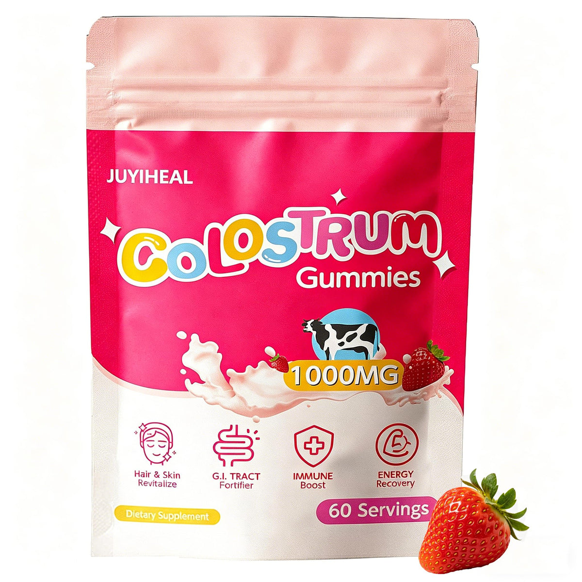 JUYIHEAL Bovine Colostrum Gummies bottle front view