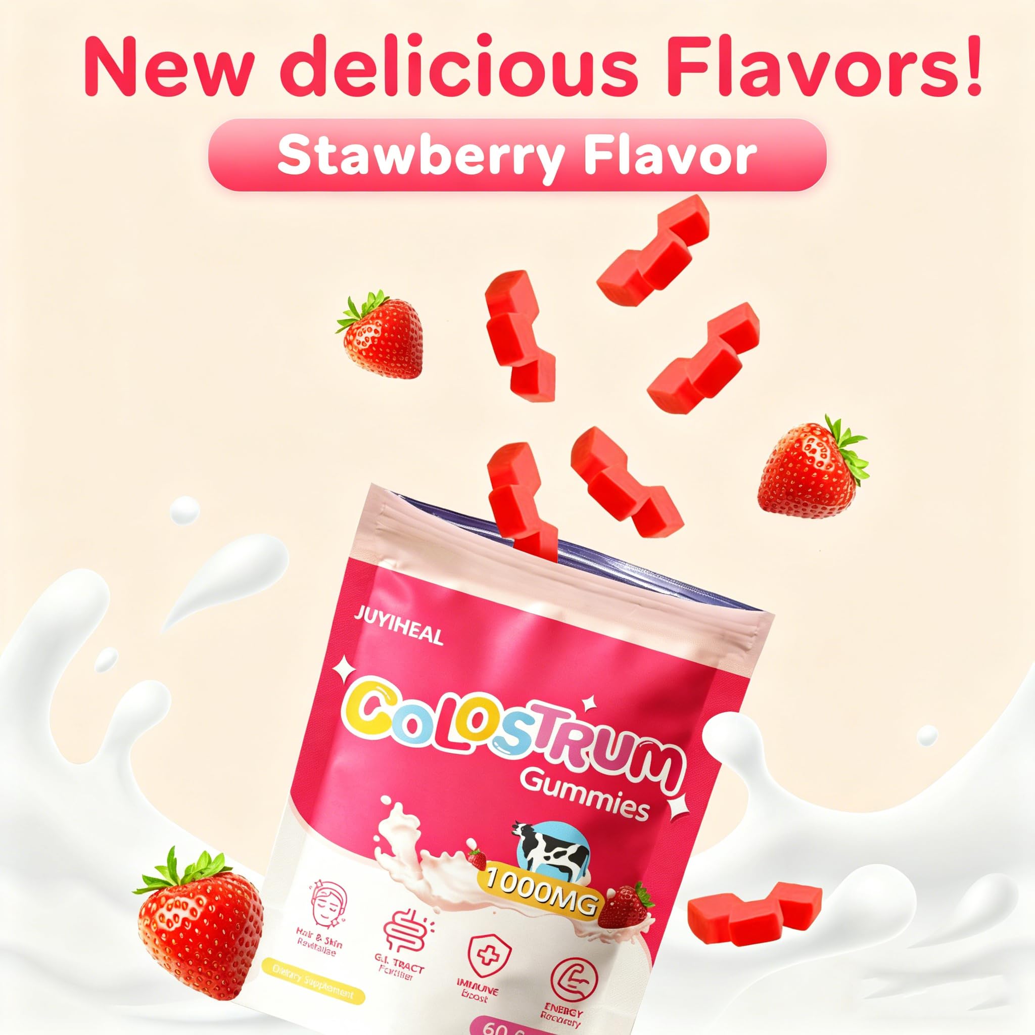 JUYIHEAL Bovine Colostrum Gummies serving suggestion