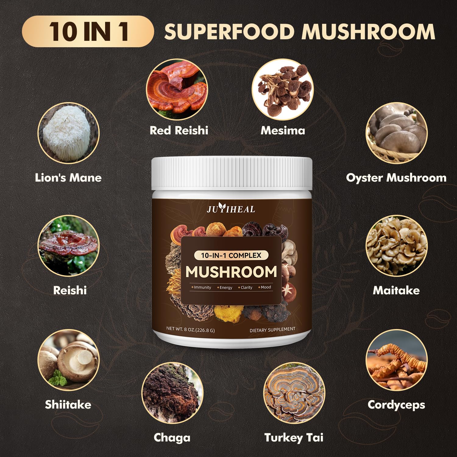 JUYIHEAL Mushroom Superfood Powder mixed with smoothie