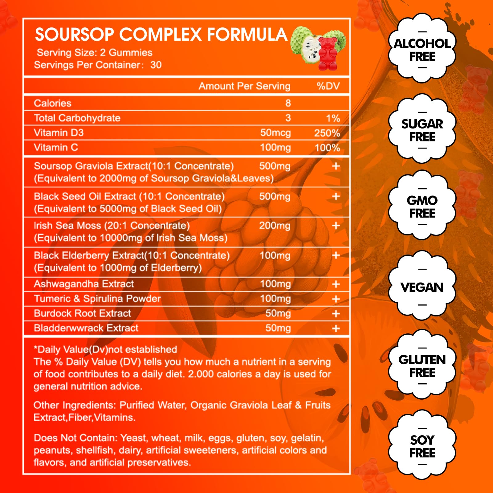 JUYIHEAL Soursop Gummies displayed with fresh soursop fruit