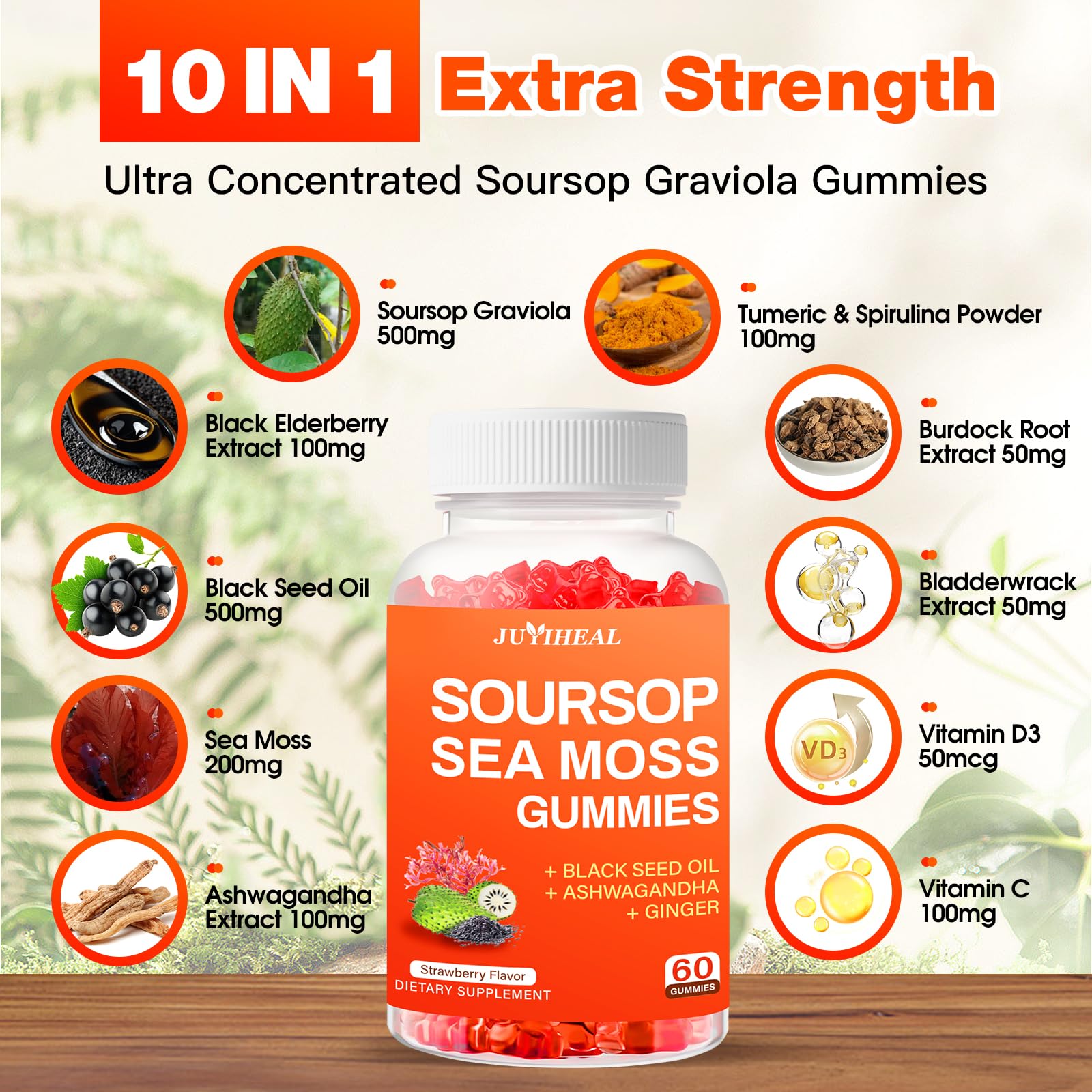 JUYIHEAL Soursop Gummies packaging with tropical design
