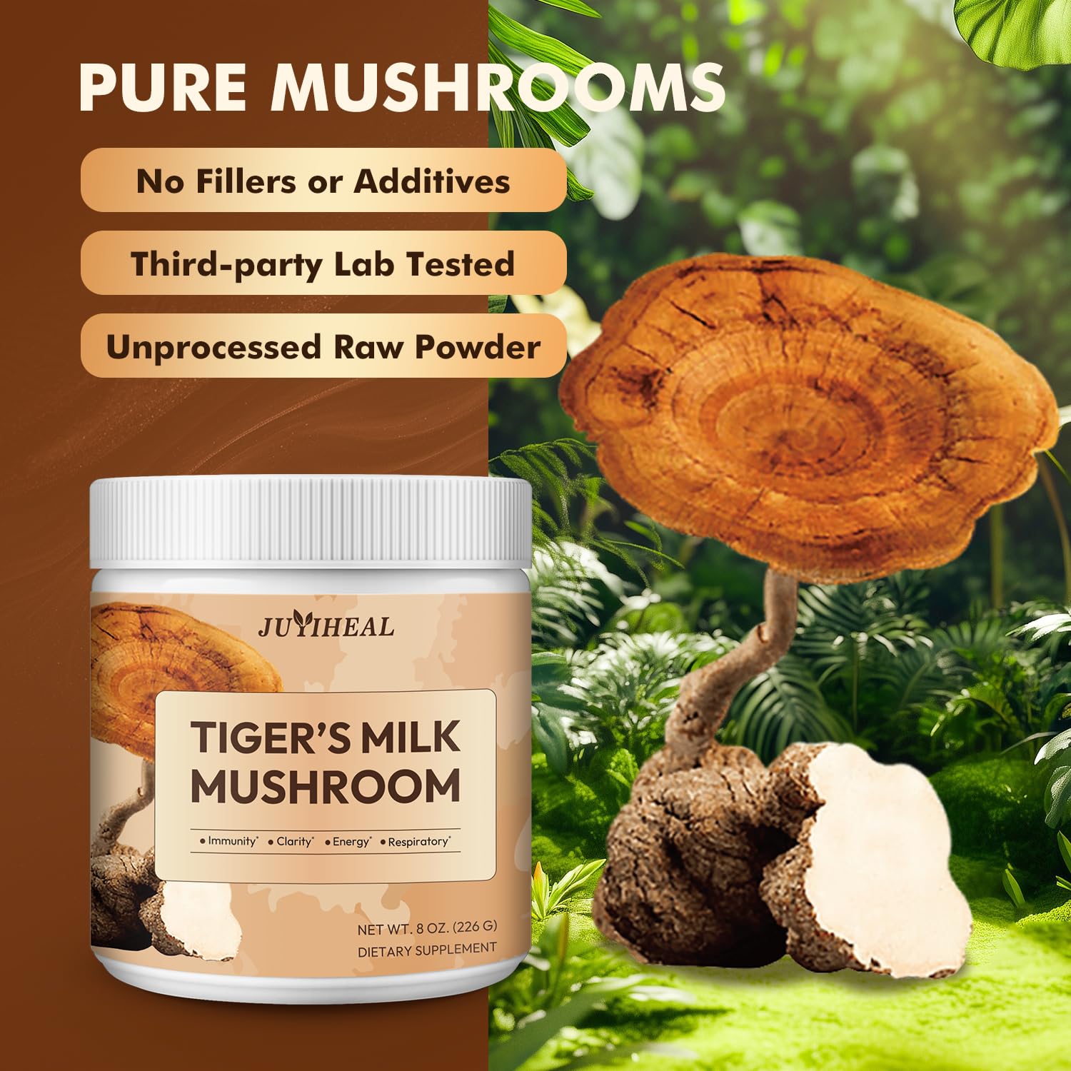 JUYIHEAL Tiger Milk Mushroom Powder 2000mg mixed in a smoothie