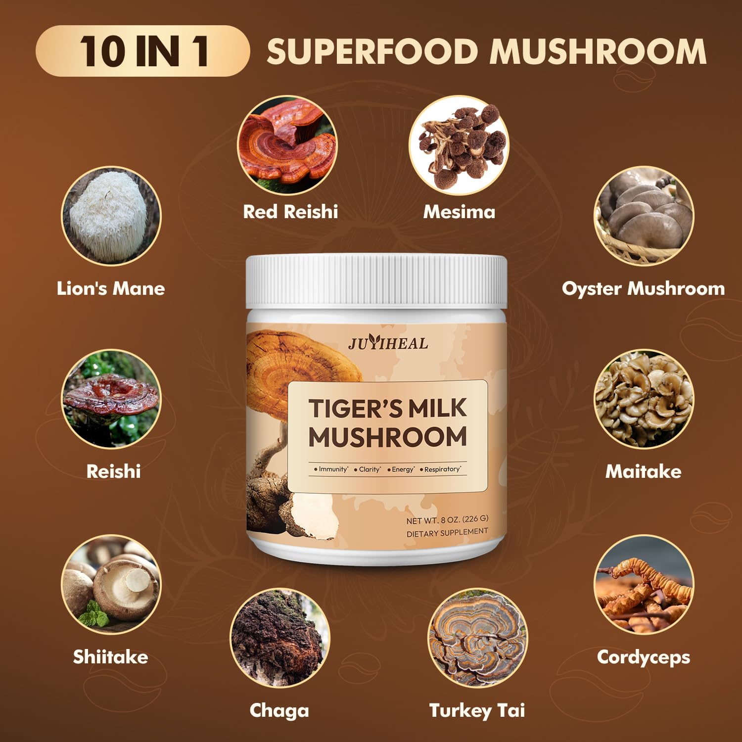JUYIHEAL Tiger Milk Mushroom Powder 2000mg packaging