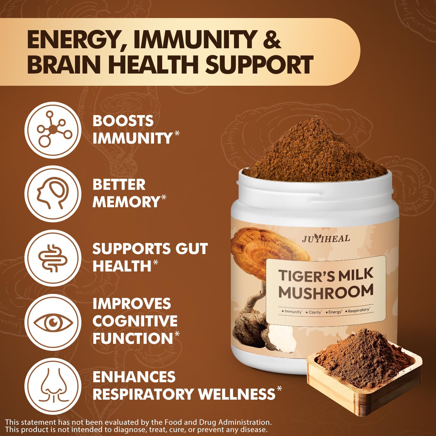 JUYIHEAL Tiger Milk Mushroom Powder 2000mg serving size