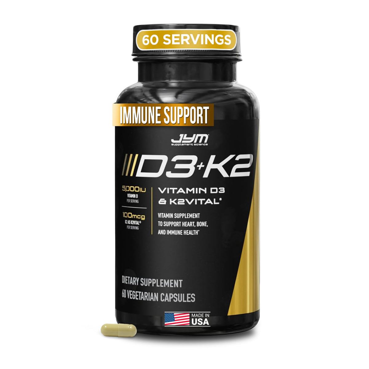 JYM D3 + K2 Softgels front view with packaging