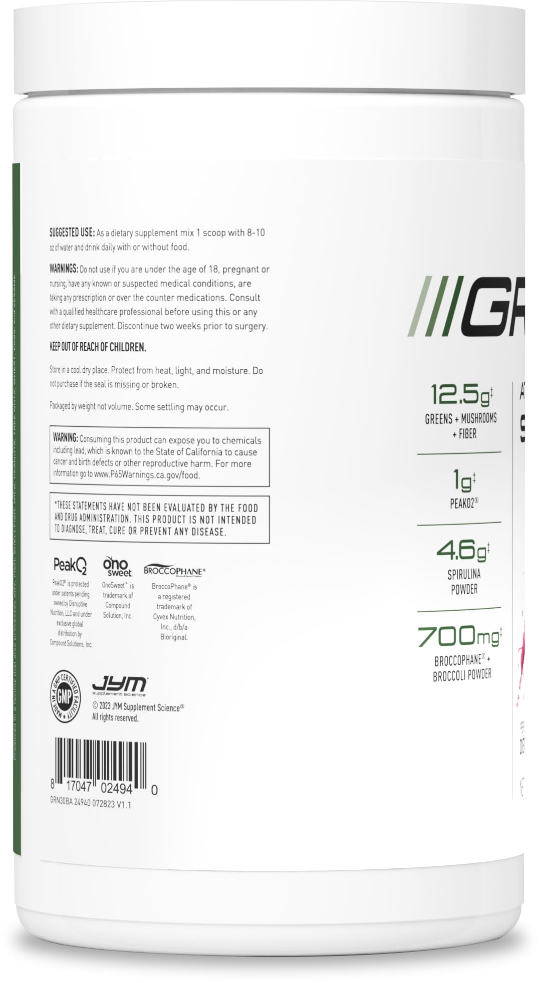 JYM Greens Spirulina powder in a bowl
