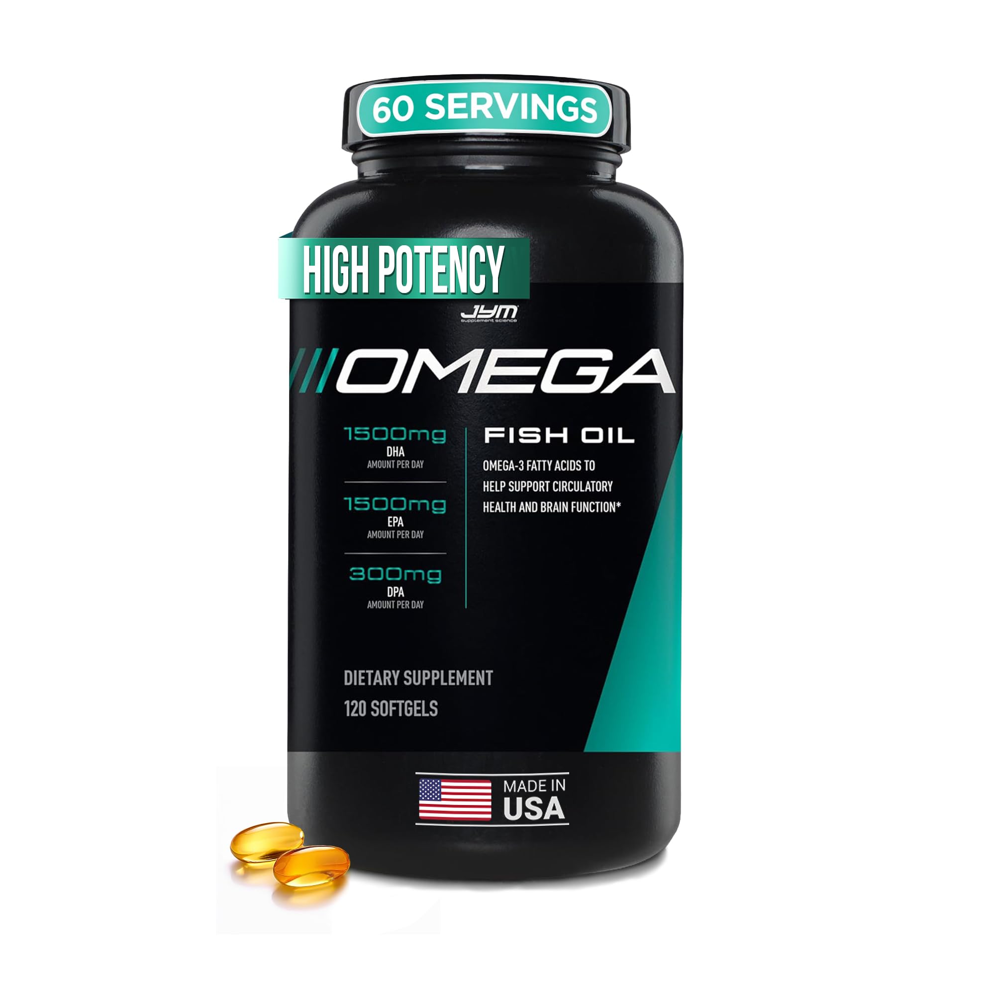 JYM Omega JYM Fish Oil Capsules front view with packaging