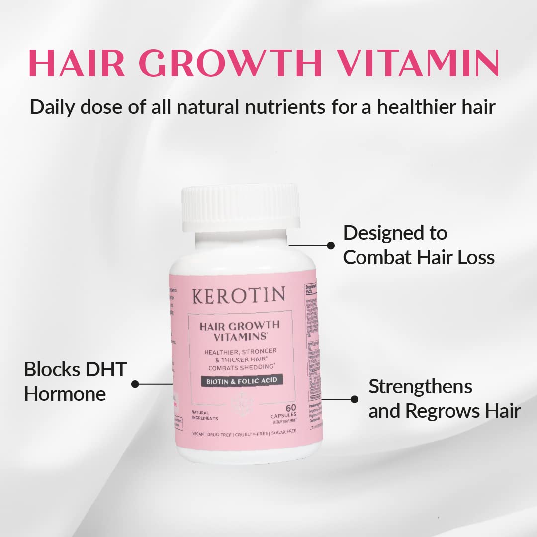 K Kerotin Hair Growth Vitamins 60 Capsules side view
