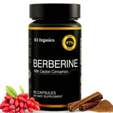 K2 Organics Berberine HCL 1200mg + Ceylon Cinnamon capsules front view