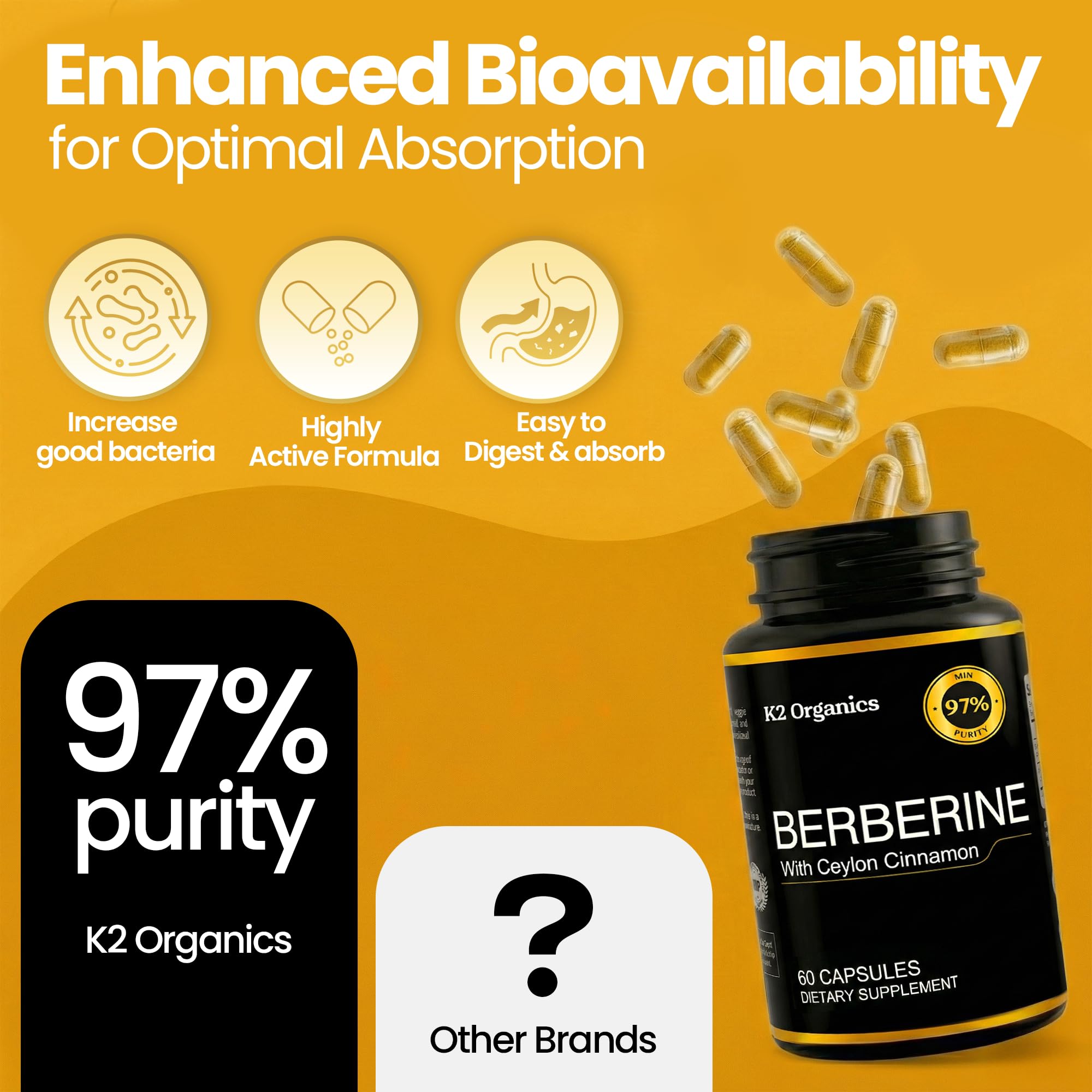 K2 Organics Berberine HCL 1200mg + Ceylon Cinnamon capsules in a lifestyle setting