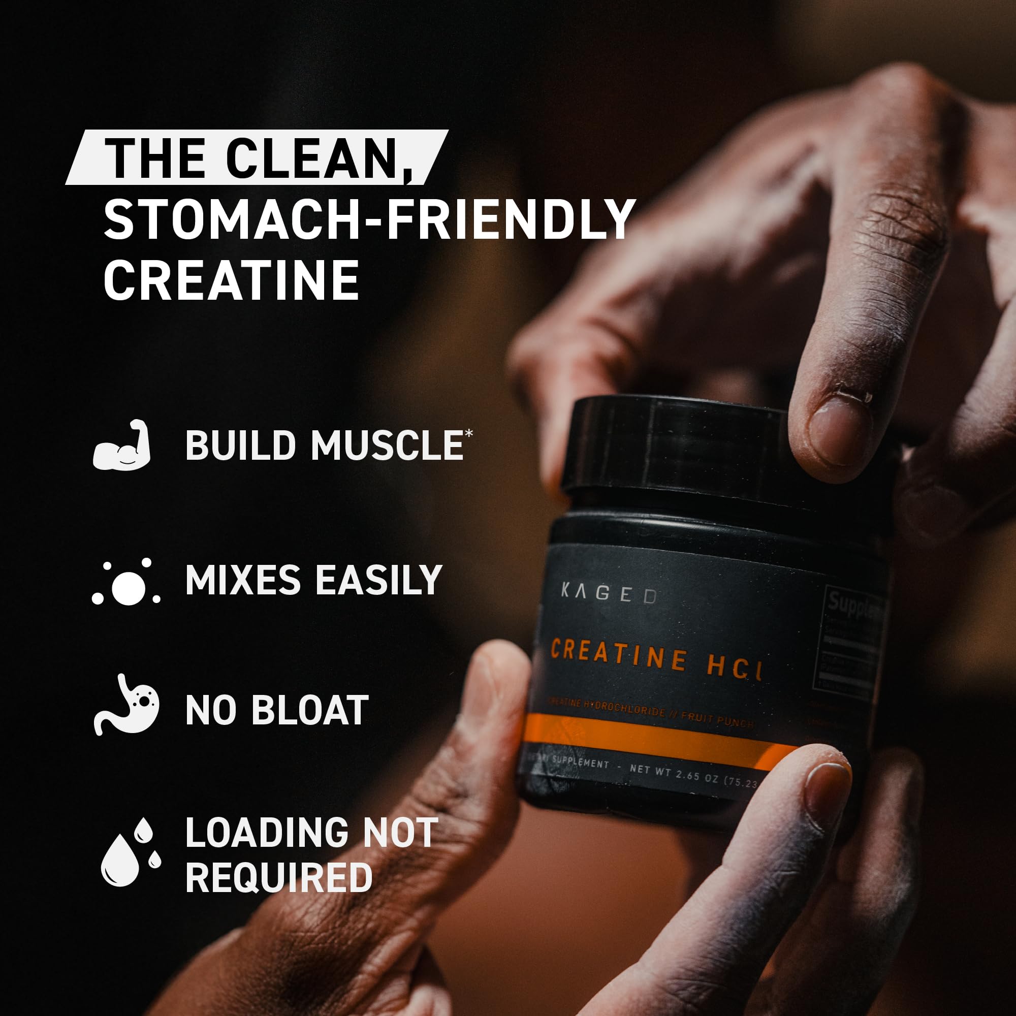 Kaged Creatine HCl 750mg displayed on a gym bench