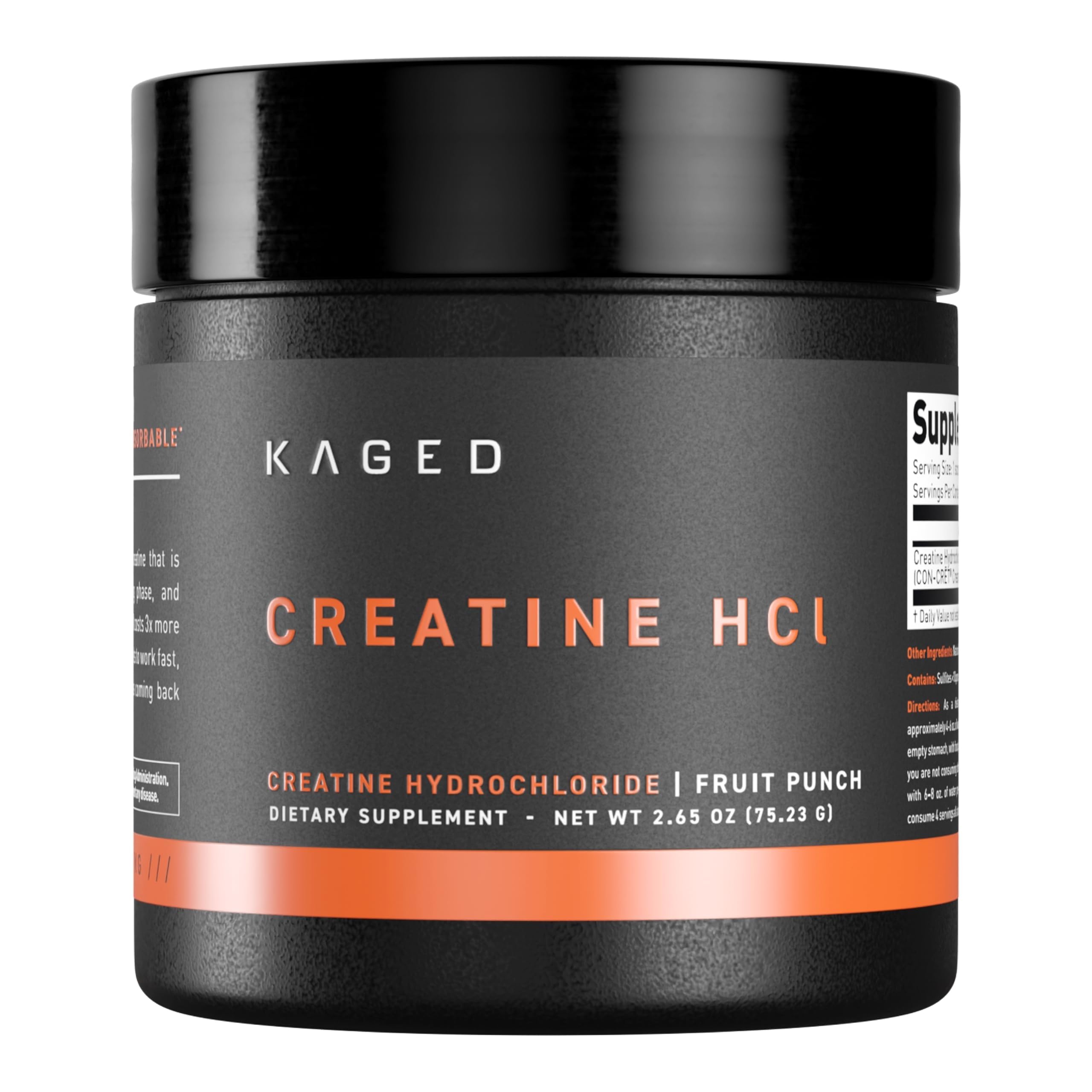 Kaged Creatine HCl 750mg front view with clear packaging