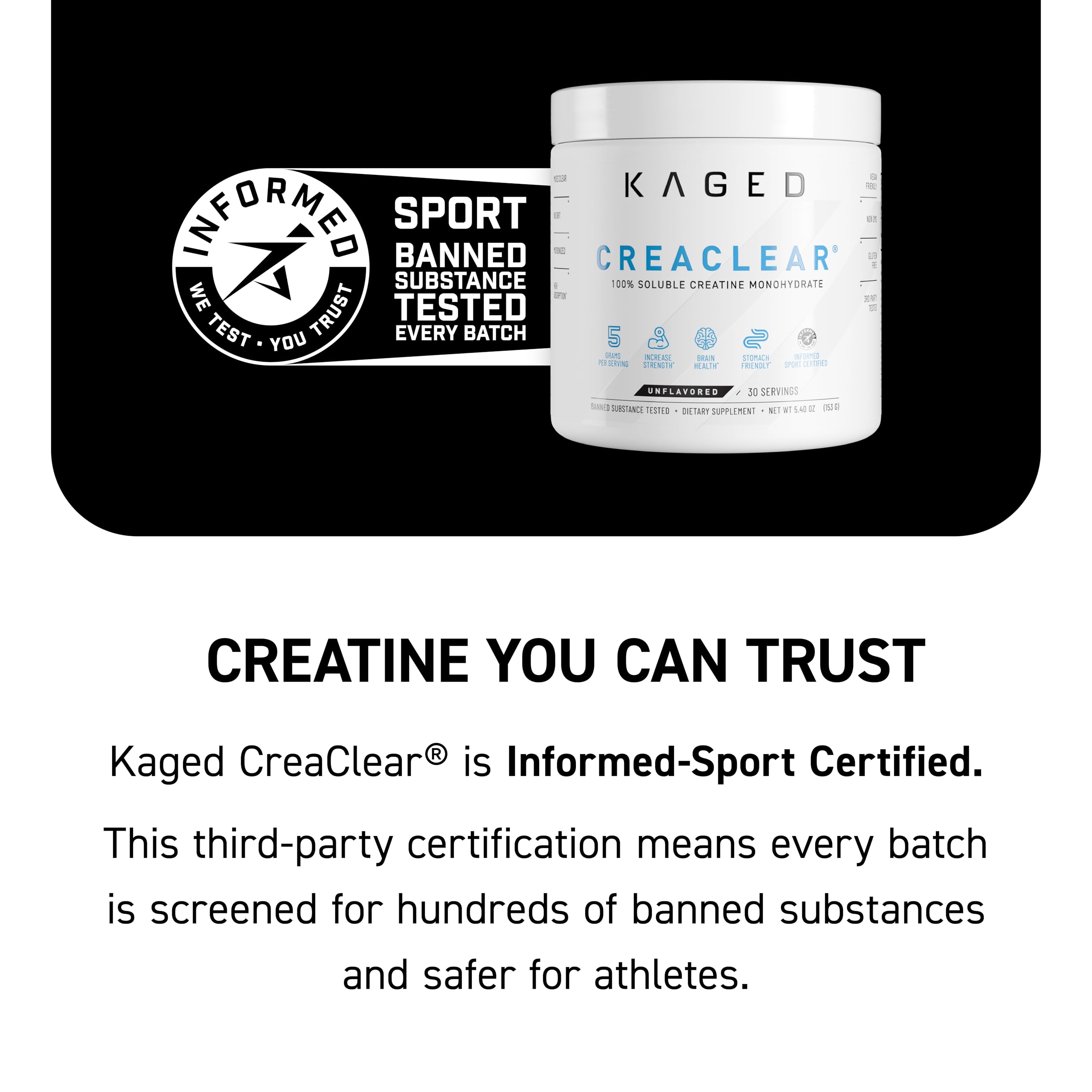 Kaged Creatine Powder 630g back view with ingredient list