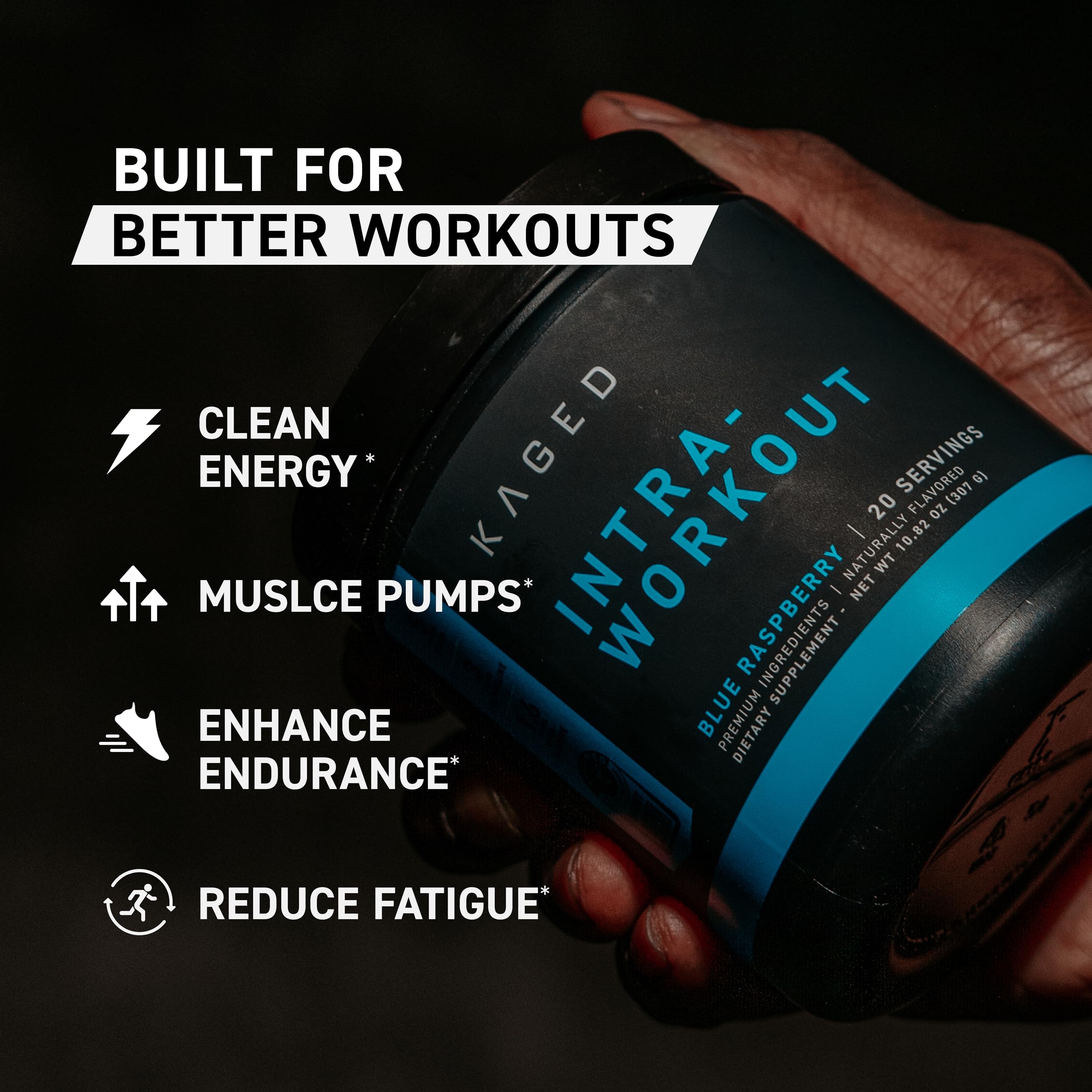 Kaged Intra-Workout BCAA 381g displayed with shaker bottle