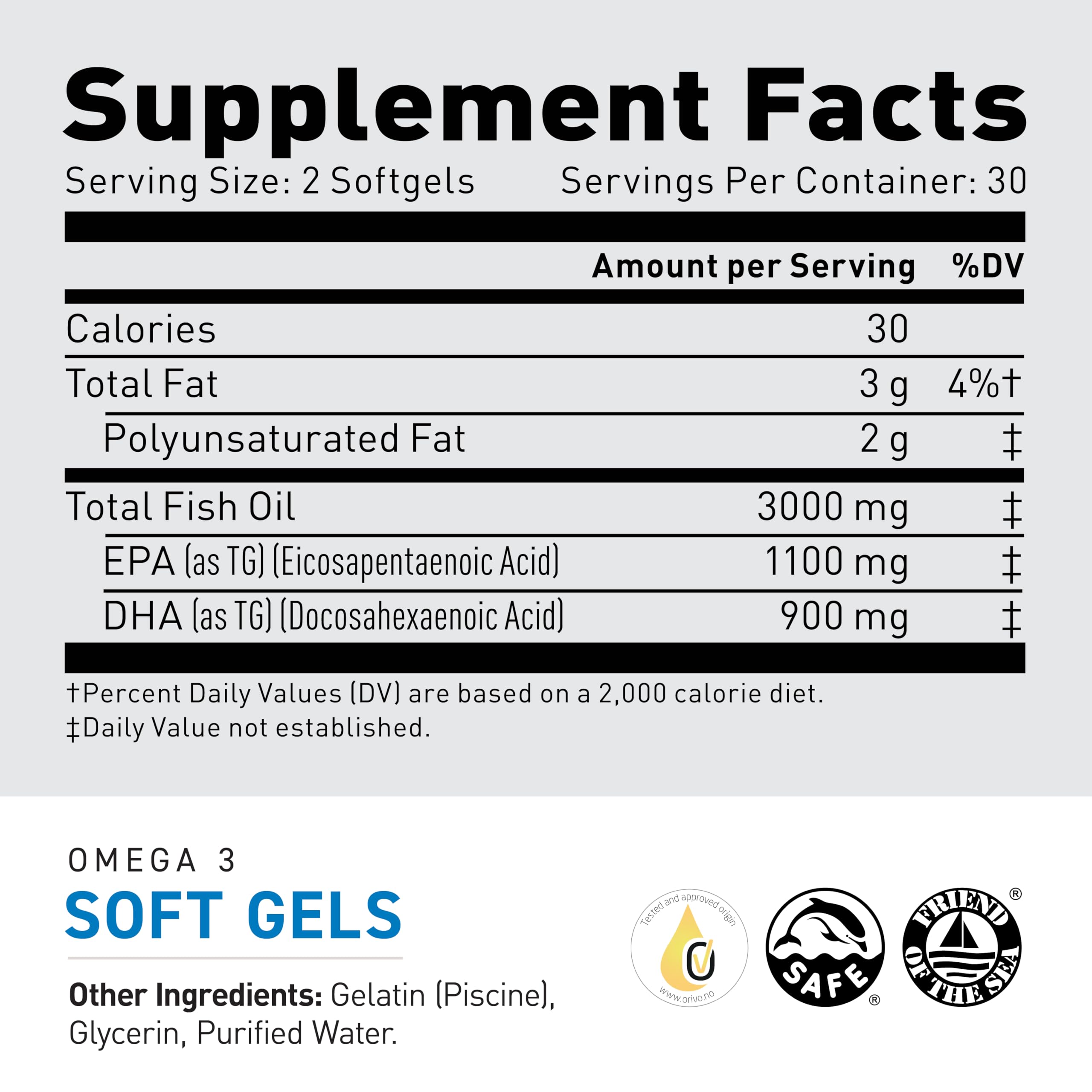 Kaged Omega-3 Fish Oil 3000mg softgel side view