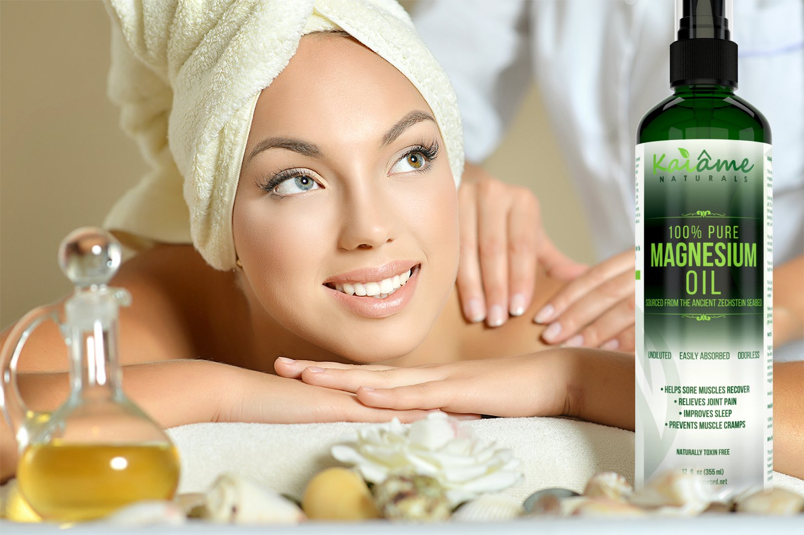 Kaiame Naturals Pure Magnesium Oil 454g application on skin