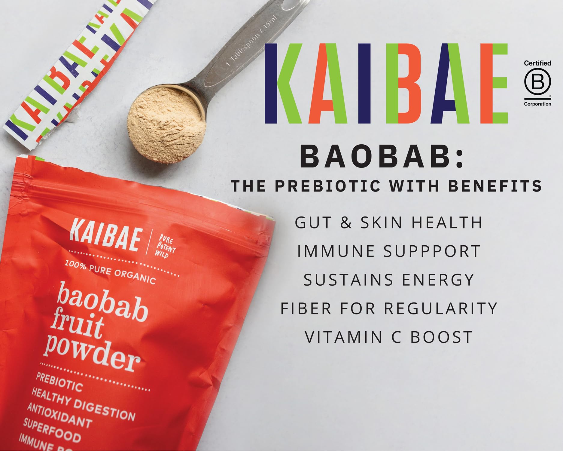 KAIBAE Baobab Prebiotic Powder packaging side view