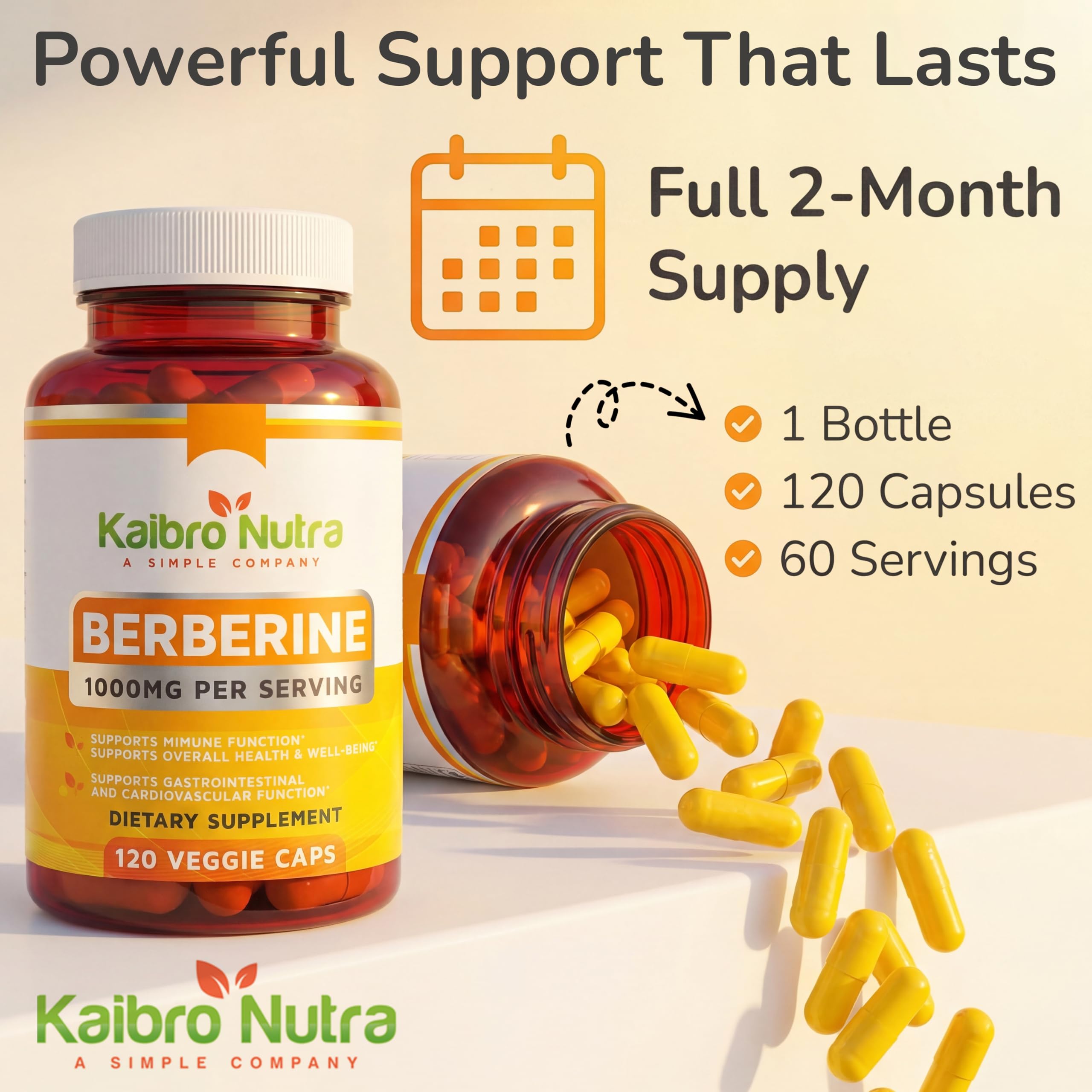 Kaibro Nutra Berberine Supplement 1000mg bottle with measuring spoon