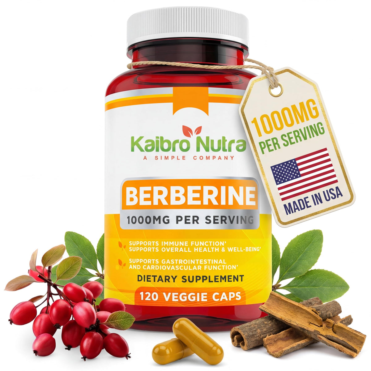 Kaibro Nutra Berberine Supplement 1000mg front view of packaging