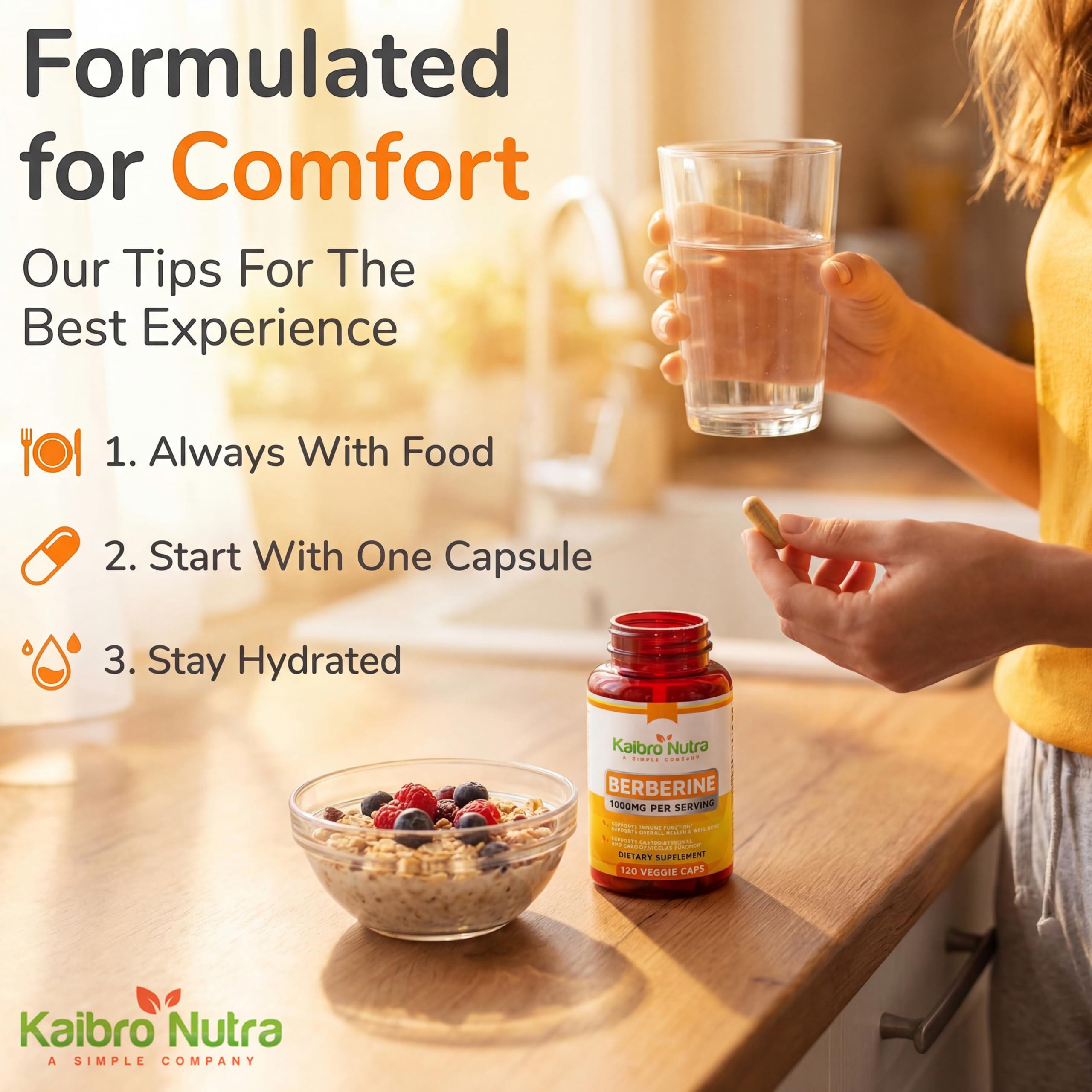 Kaibro Nutra Berberine Supplement 1000mg side view of bottle