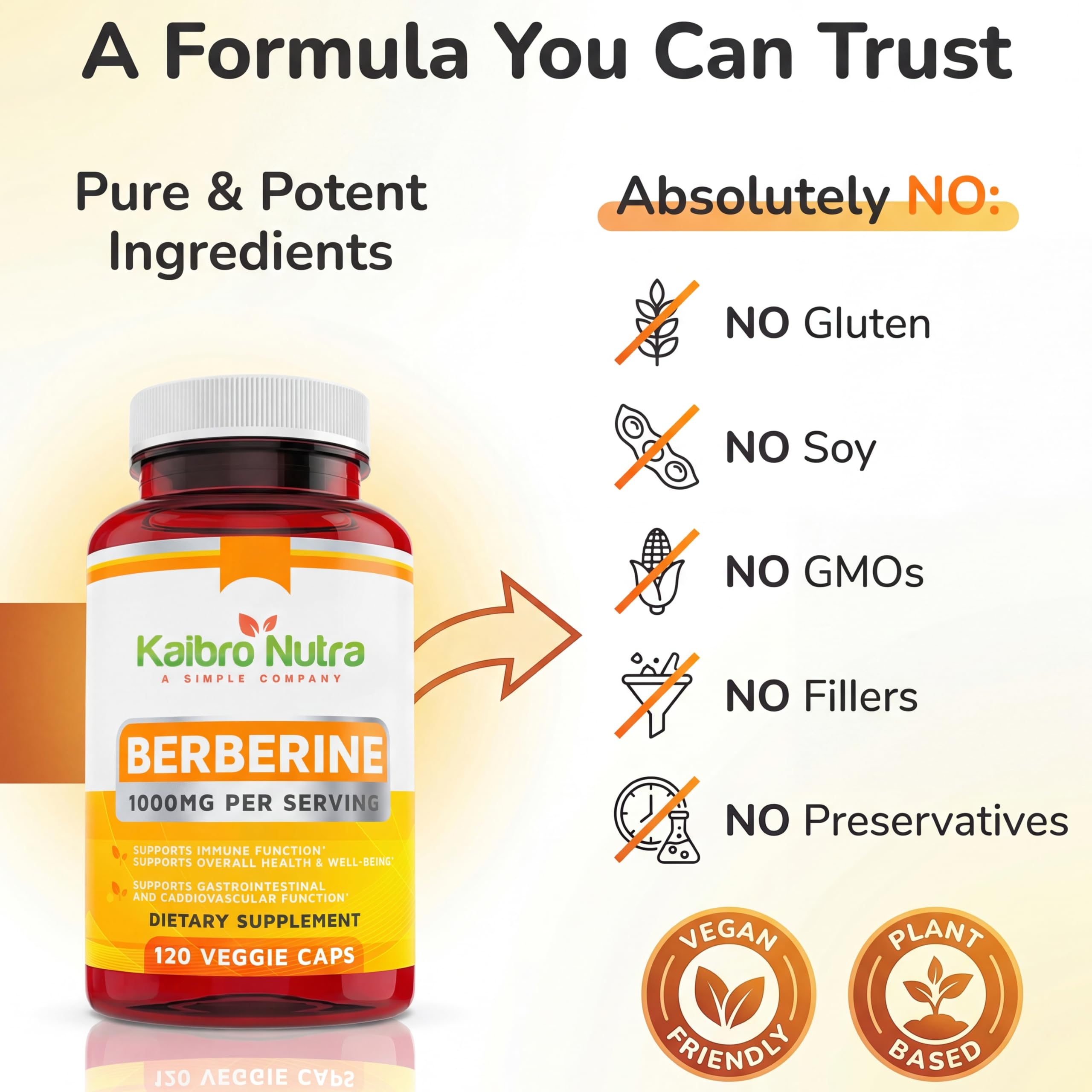 Kaibro Nutra Berberine Supplement 1000mg with ingredients list