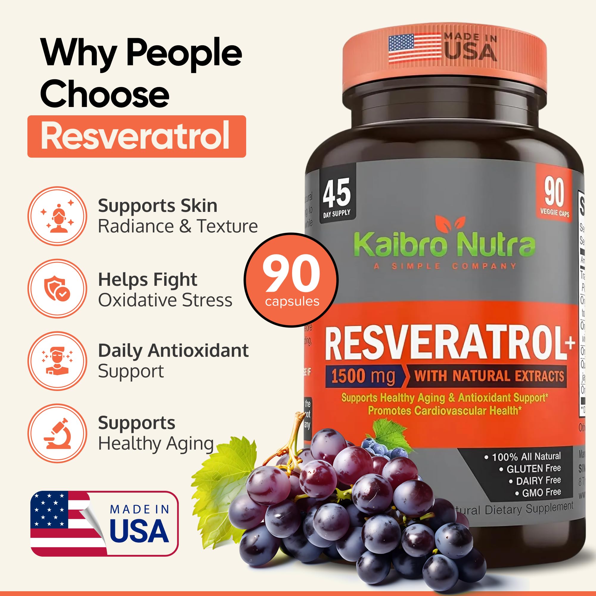 Kaibro Nutra Resveratrol supplement bottle with label
