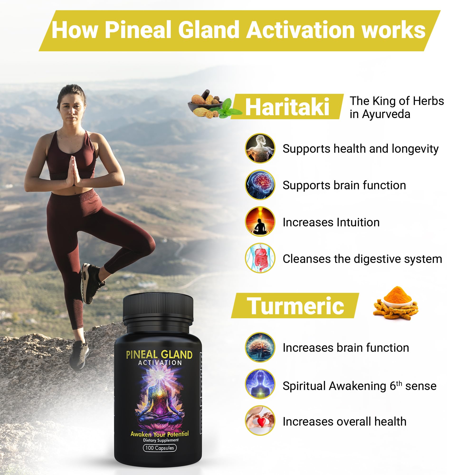 Kailash Herbals Haritaki Pineal Gland Support Capsules opened bottle