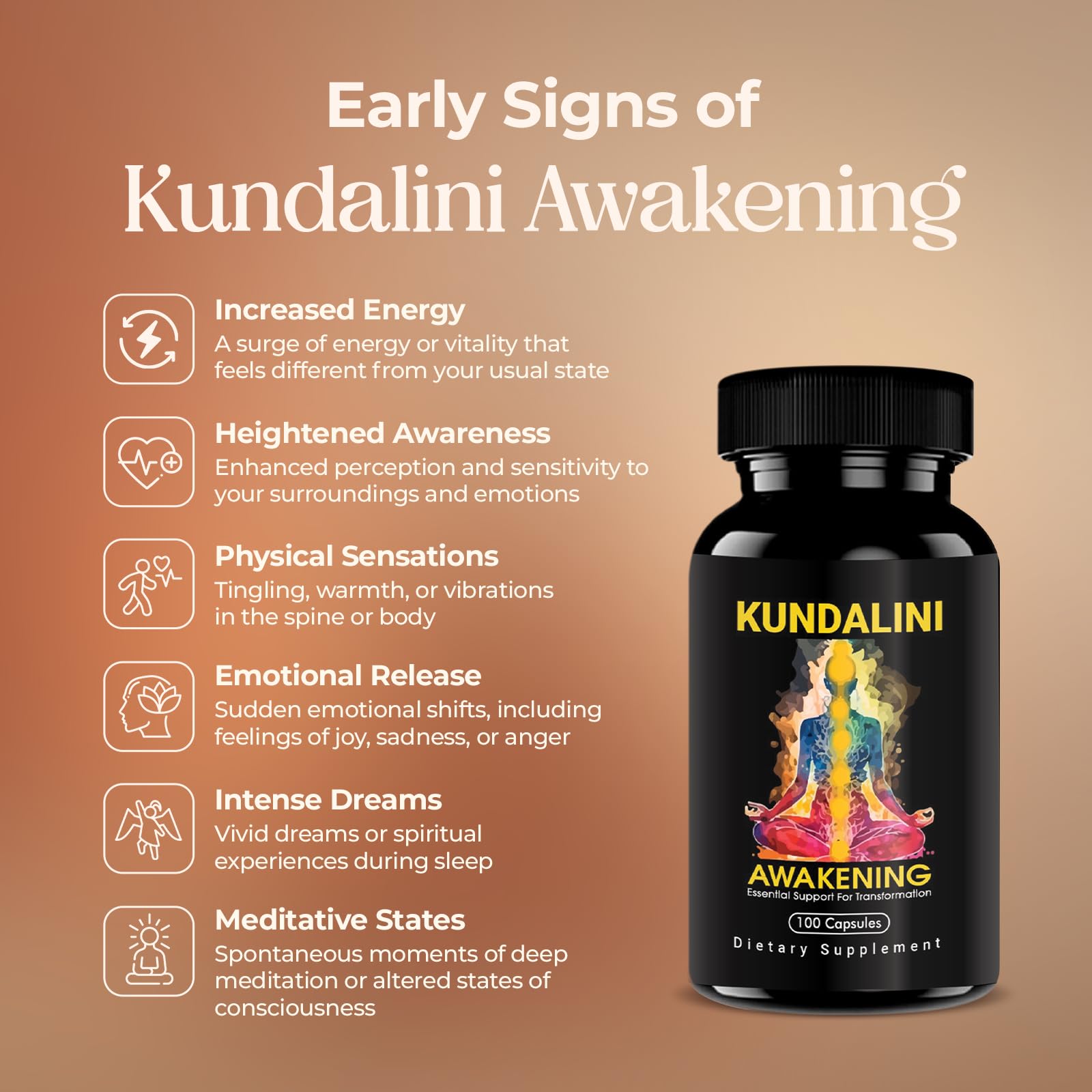 Kailash Herbals Kundalini Awakening Herbal Supplement capsules in a bowl