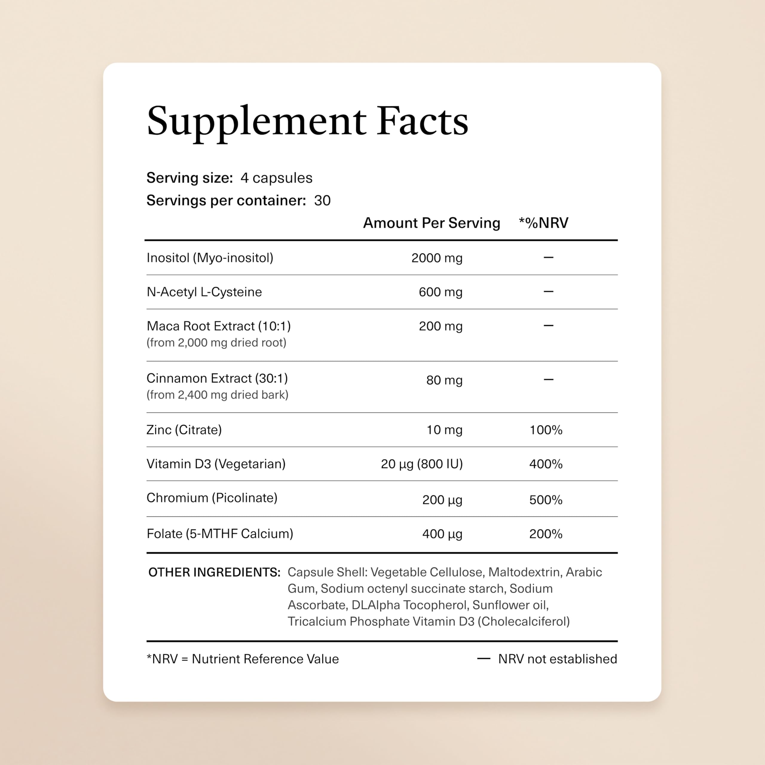 kailea Inositol Complex 8-in-1 Formula ingredients list