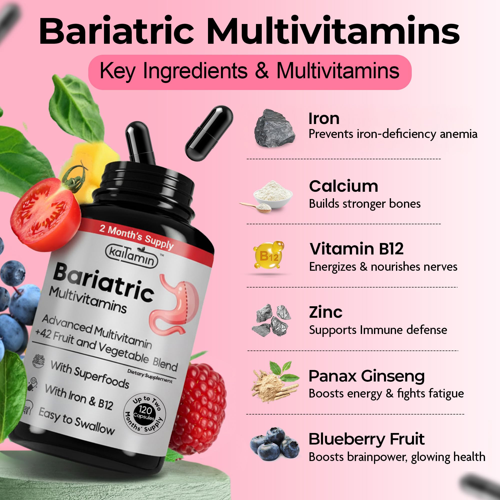 Kaitamin Multivitamin with Iron bottle side view