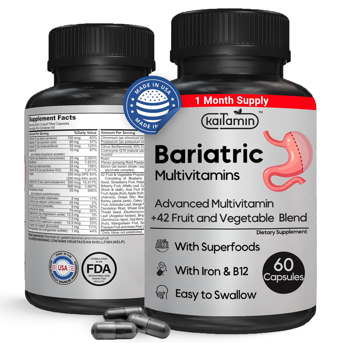 Kaitamin Multivitamins 60 liquid-filled capsules front view