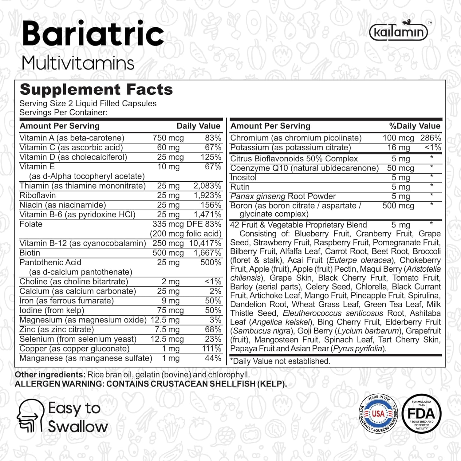 Kaitamin Multivitamins capsules close-up on a white background