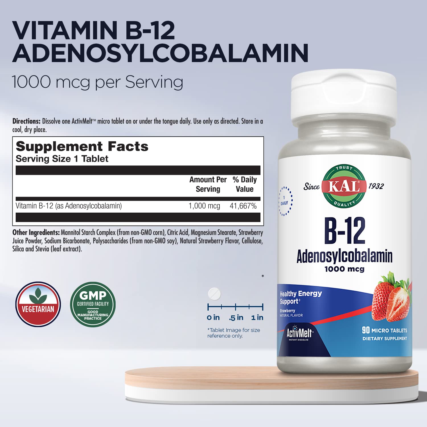 KAL Adenosyl B12 Supplement 1000mcg packaging side view