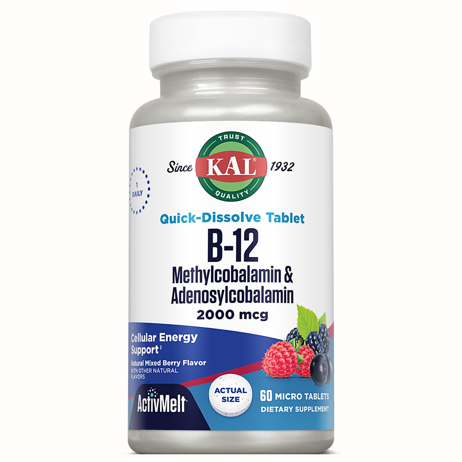 KAL B-12 Vitamin Methylcobalamin 2000 mcg Micro Tablets front view