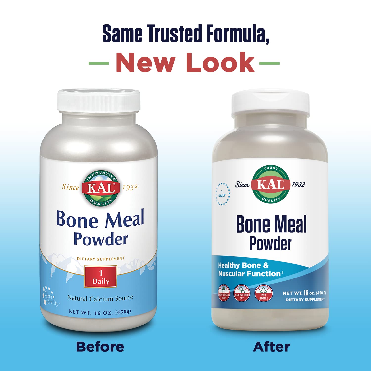 KAL Bone Meal Powder 454g side view with product details