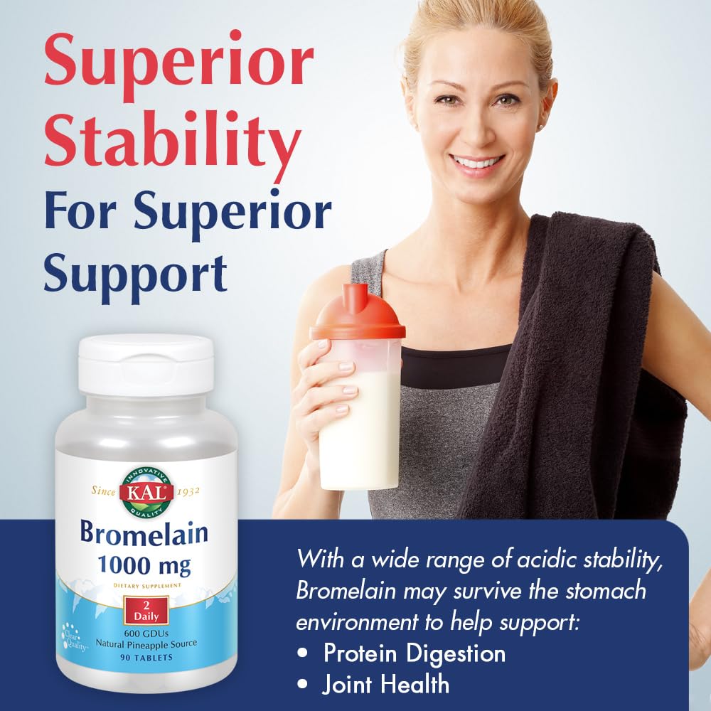 KAL Bromelain Supplement 1000mg back view with ingredient list