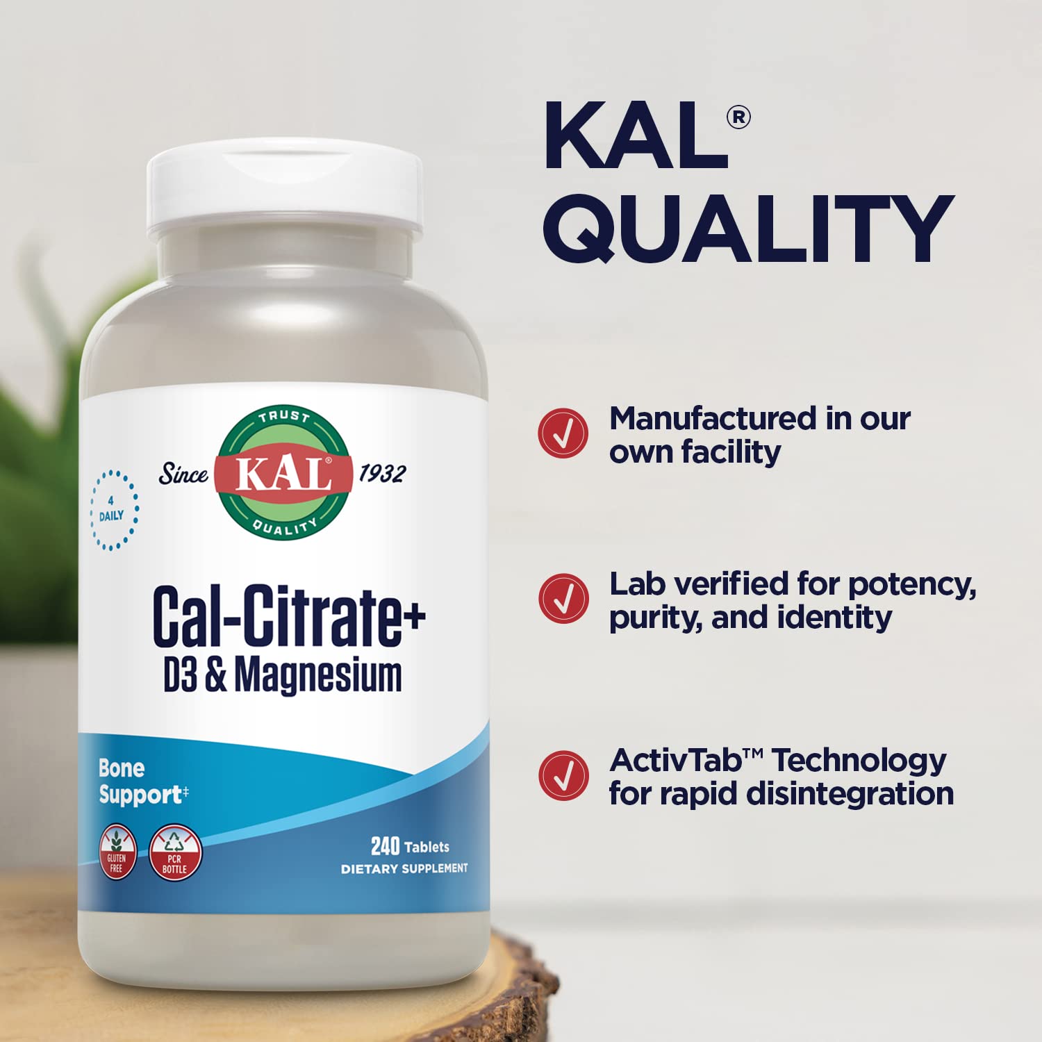 KAL Cal-Citrate+ Calcium Supplement close-up of tablets